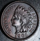 1901 INDIAN HEAD CENT - With LIBERTY & Near 4 DIAMONDS - AU UNC