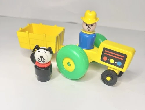 Fisher Price Little People Tractor Playset Vintage FARM FRIENDS Trailer Dog Lot
