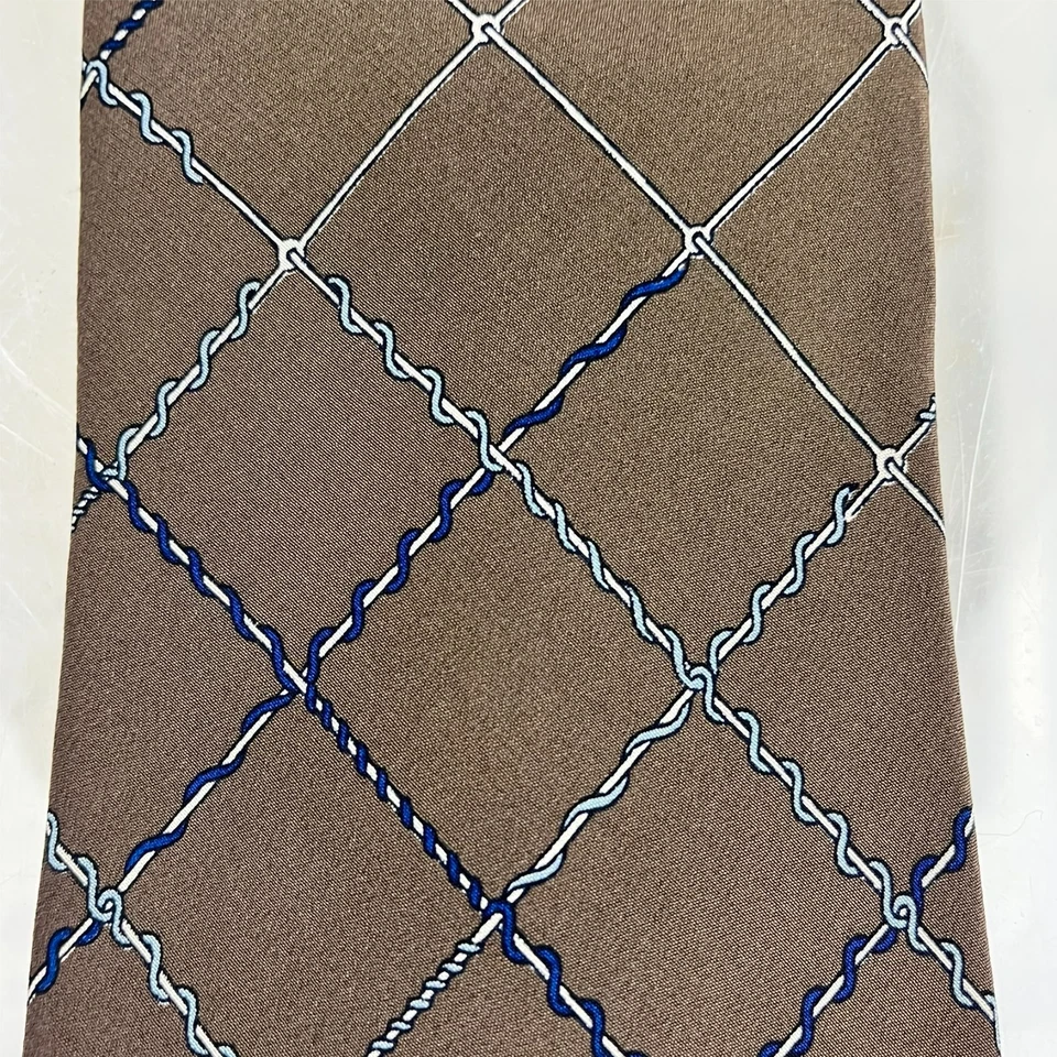 Vintage STEFANO RICCI 70s Large Kipper Cravate 1970s Mod Soie Homme Marron Check - Photo 3/4