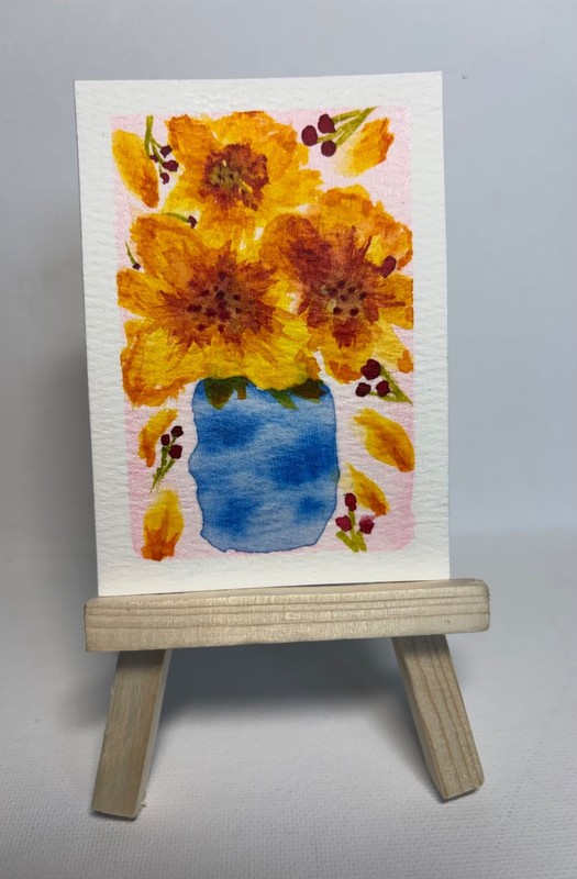 ACEO Original Hand Painted Orange Flowers Watercolor by TheArtsyDispatcher