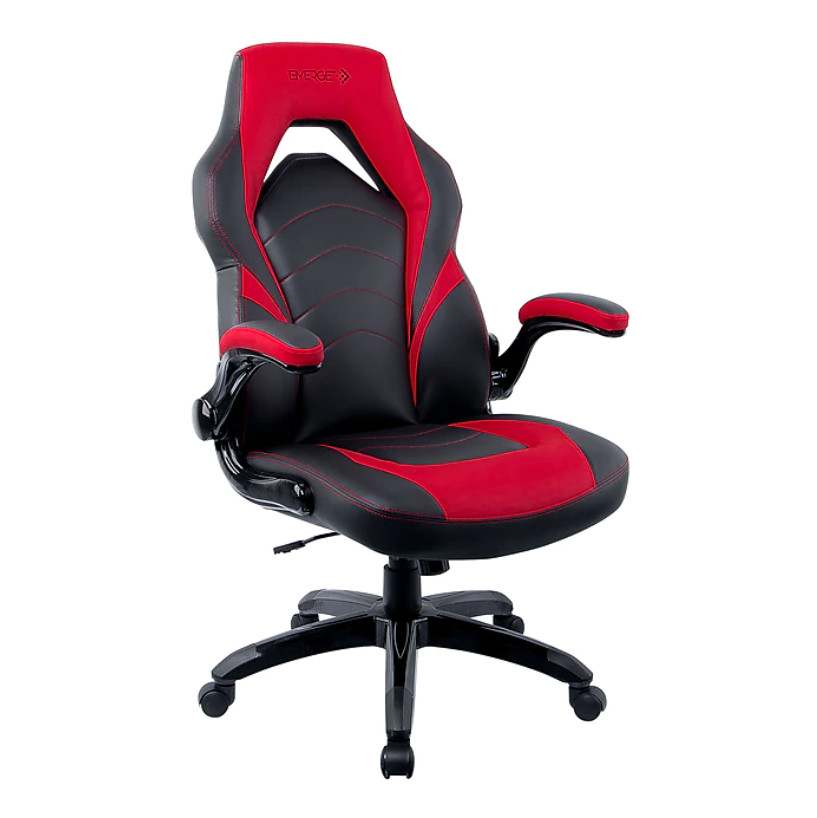 Staples Emerge Vortex Bonded Leather Ergonomic Gaming Chair, Black and Red