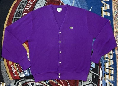 Vintage IZOD Lacoste Knit Cardigan Men s Large V-Neck Purple 90 s Top Sweater