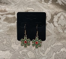 Snowflake Gem Winter Christmas Gold Drop Dangle Adorable Fashion Fun Earring Set
