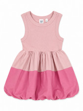 Gap Kids Bubble Hem Dress Pink Colorblock Sleeveless XS 4-5 Cotton