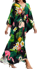 Kaftan Dresses for Women, V Neck Moo Moos Colorful Print Cover Ups Caftan Beach