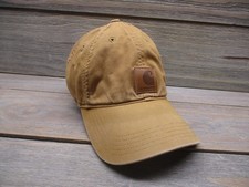 Carhartt Hat Cap Strap Back Mens Brown Canvas Leather Logo Patch Workwear