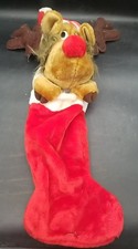 Rudolph the Red Nose Raindeer / Moose Plush Head Christmas Stocking Vtg