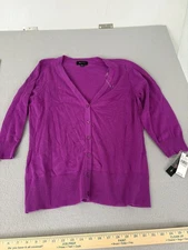 AB Studio Cardigan Womens XL Purple Azalea Button Front Lightweight Sweater NWT