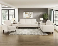 Modern Contemporary 3pc Sofa Set: Beige Corduroy Living Room Furniture
