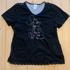 Walt Disney Mickey Mouse Polka Dot Black  White Women's Scrubs Size L