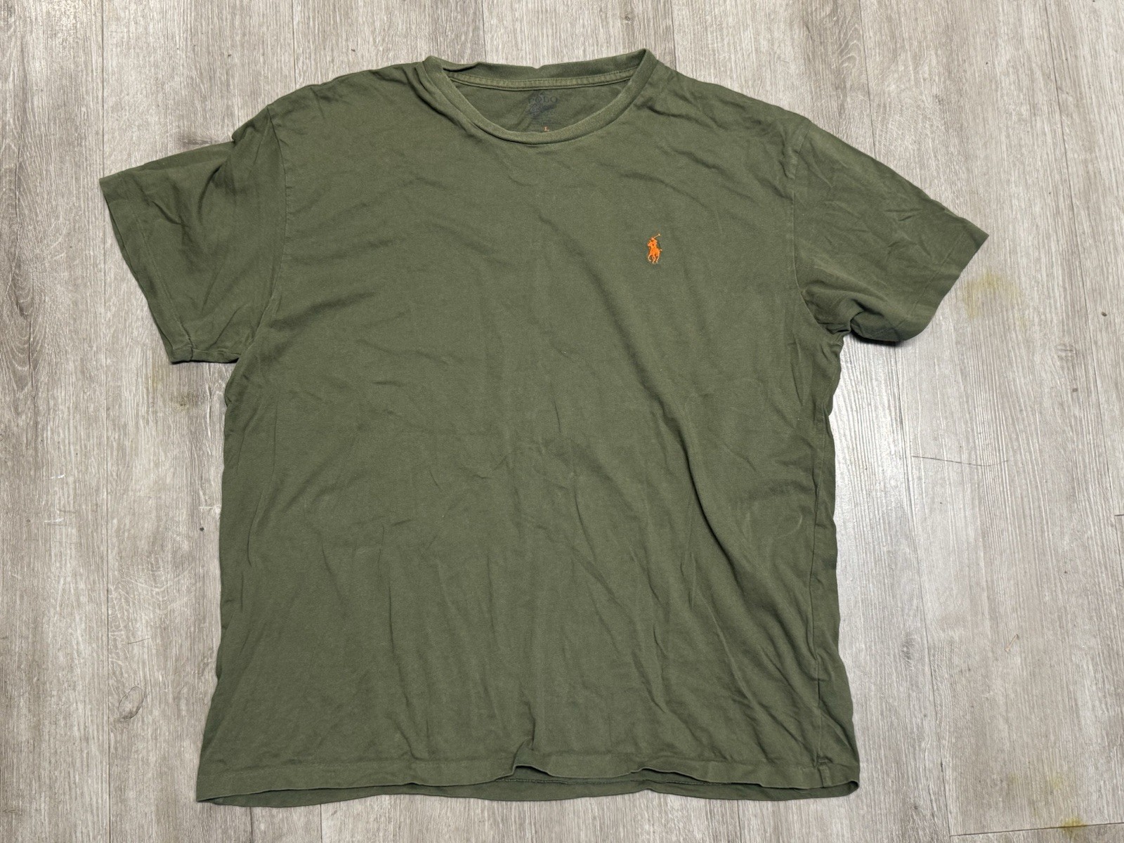 Polo Ralph Lauren Mens T-Shirt  Short Sleeve Olive Green Orange Pony Sz L