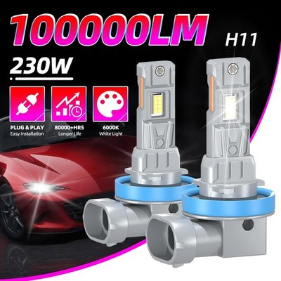 2PCS H8/H9/H11 LED Headlight Kit Low Beam Bulbs Super Bright 6500K White 50000LM