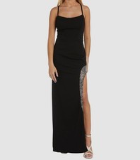 Nightway Women's Black Scuba Crepe Back Strappy Rhinestone Gown Dress Size: 8
