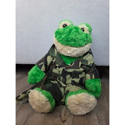 Build-A-Bear Spring Green Frog Plush in Camouflage Military Outfit 16''