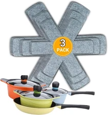 SAVUK Pot and Pan Protectors Set of 3 3 Different Sizes 3 Pcs, Gray 