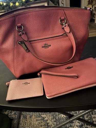 Pink Coach Prairie Pebbled Leather Satchel Crossbody 