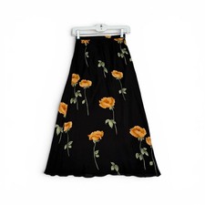 Vintage 90s Talbots Petites Black Silk Floral Whimsigoth Maxi Skirt Size 2