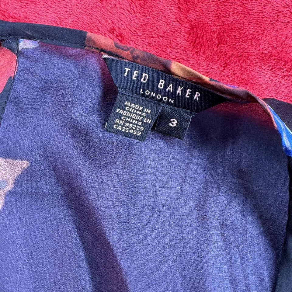 Ted Baker London Blumen Florale Sheer Bluse Größe 3 Rüschen Peplum Kurzarm - Bild 2 von 4