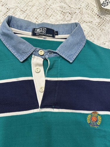 Polo Ralph Lauren Men Rugby Shirt Long Sleeve Green Blue Striped Large vintage by Ralph Lauren, Size L, $73 - Photo 3