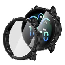 2 Pack for Garmin vivoactive 6 Smartwatch Case, Tempered Glass Black Black