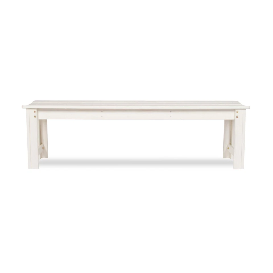 Banco de jardín de patio sin respaldo de madera para exteriores, 5 pies, blanco con cáscara de huevo Foto 3 de 4