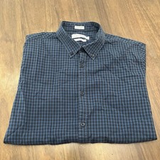 Calvin Klein Slim Fit Short Sleeve Button-Up Shirt Blue Black Check Men's M