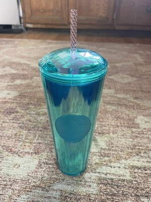 Starbucks Summer 2021 Teal Blue Iridescent Dome Top Cold Cup Tumbler Venti 24oz