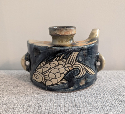 Okinawa Tsuboya Ware/Yaki Dachibin/Ceramic Hip Flask, signed by Sumiko Miyagi