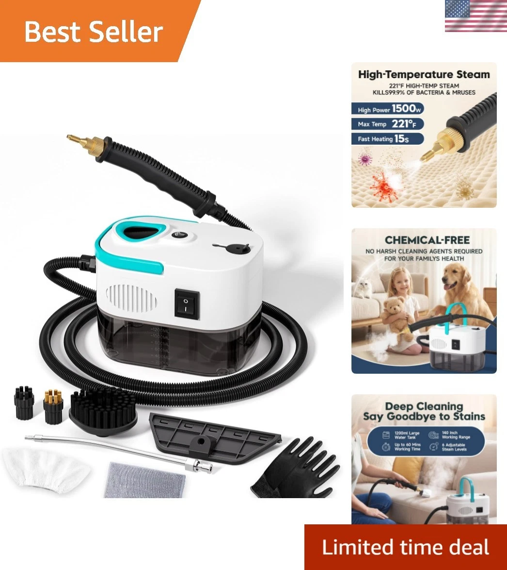 Steam Cleaner, 1500W High Pressure Steamer with 1.27Qt Tank, 15s Fast Heat, 6...
