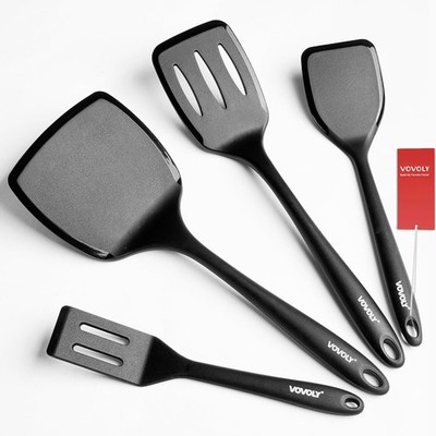 Silicone Spatula Set, large/ middle/ small, Seamless Series 4-Pcs Set Black 