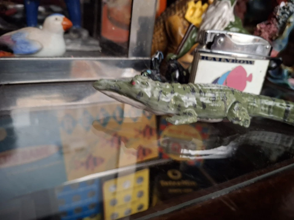 Vintage Old Aquarium Fishbowl Ceramic Floating 5" Green Alligator Crocodile - Image 3 of 4