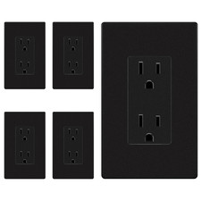 5 Pack Matte Black Decorator Receptacle with Screwless Wall Plate, Standard Elec