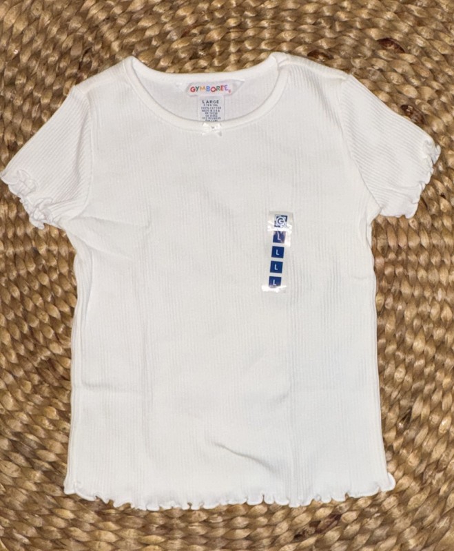 Gymboree vtg 98 floral bouquets lettuce edges WHITE BASIC Shirt 4-5 NWT