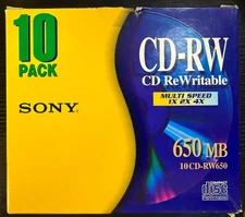 Sony 10 Pack CD-RW CD ReWritable 650 MB (10CD-RW650)