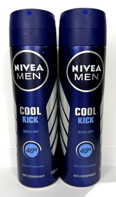 NIVEA MEN Cool Kick Quick Dry Deodorant Spray Anti-Perspirant 48H 150mL - 2 PACK