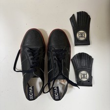 Authentic CHANEL Golf Sneakers Black Leather ...