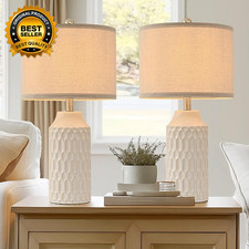22IN Modern Ceramic Table Lamp Set 2 White Lamps Living Room Tall Bedroom Lamp