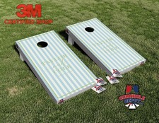 Custom Personalized Striped Blue and Green Cornhole Board Vinyl Wrap ANY COLOR 