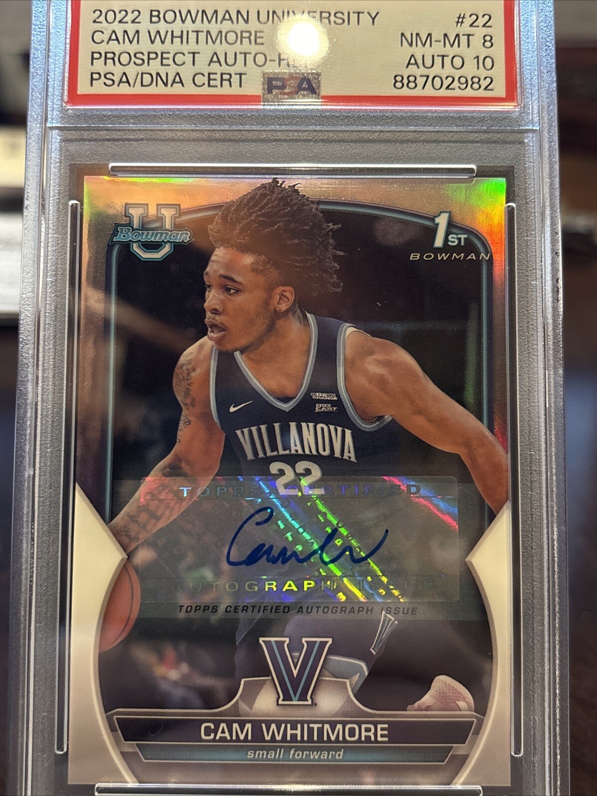 2022 Bowman University Cam Whitmore Refractor Auto /499 PSA 8 / 10 1st Bowman