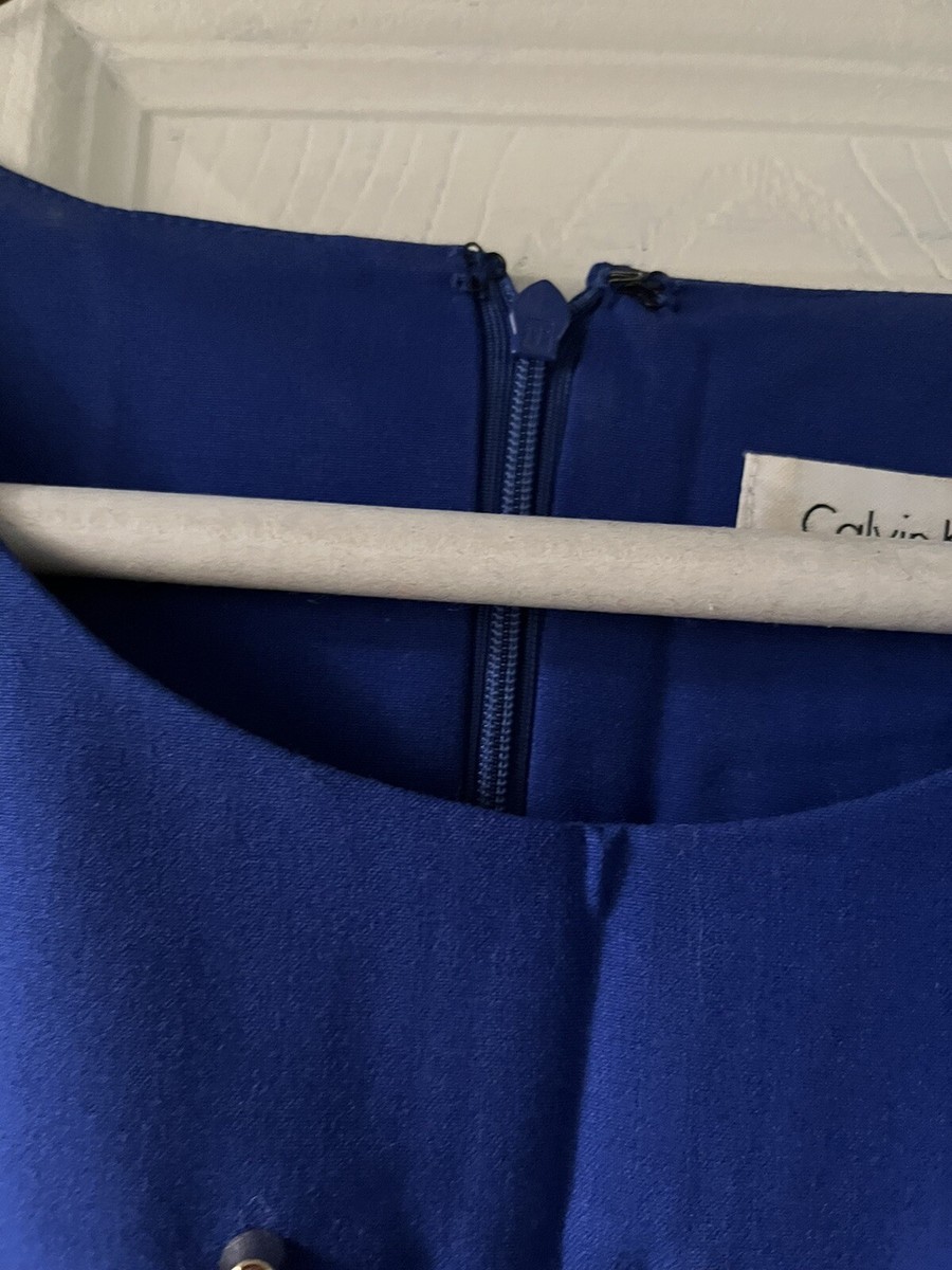 calvin klein blue dress gold zipper Calvin Klein NWT Dark Blue Zipper Dress Size Large With Gold Details