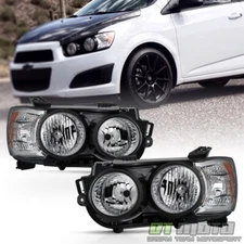 2012-2016 Chevy Sonic Headlights Headlamps [Black Bezel] Replacement Left+Right