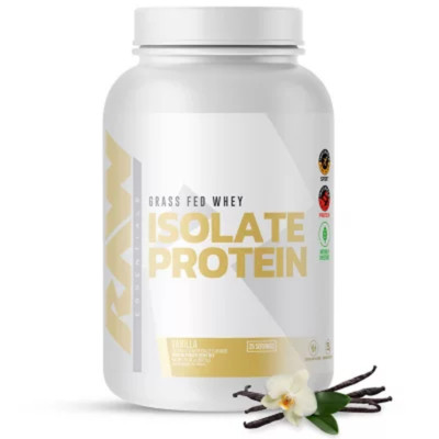RAW Nutrition 26G Grass Fed Whey Isolate Protein Powder, Vanilla,1.97 Lbs.