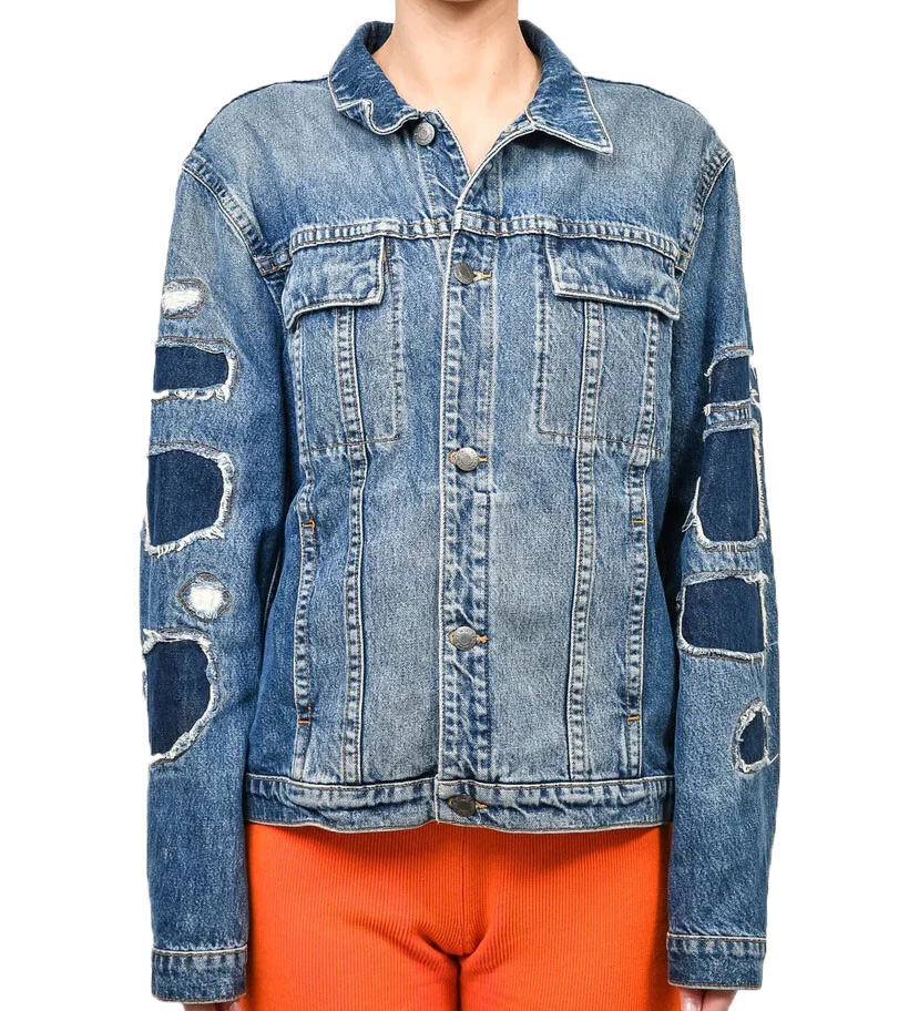 HELMUT LANG Unisex Denim Jacket Mr 87 Destroy Jacket Solid Blue
