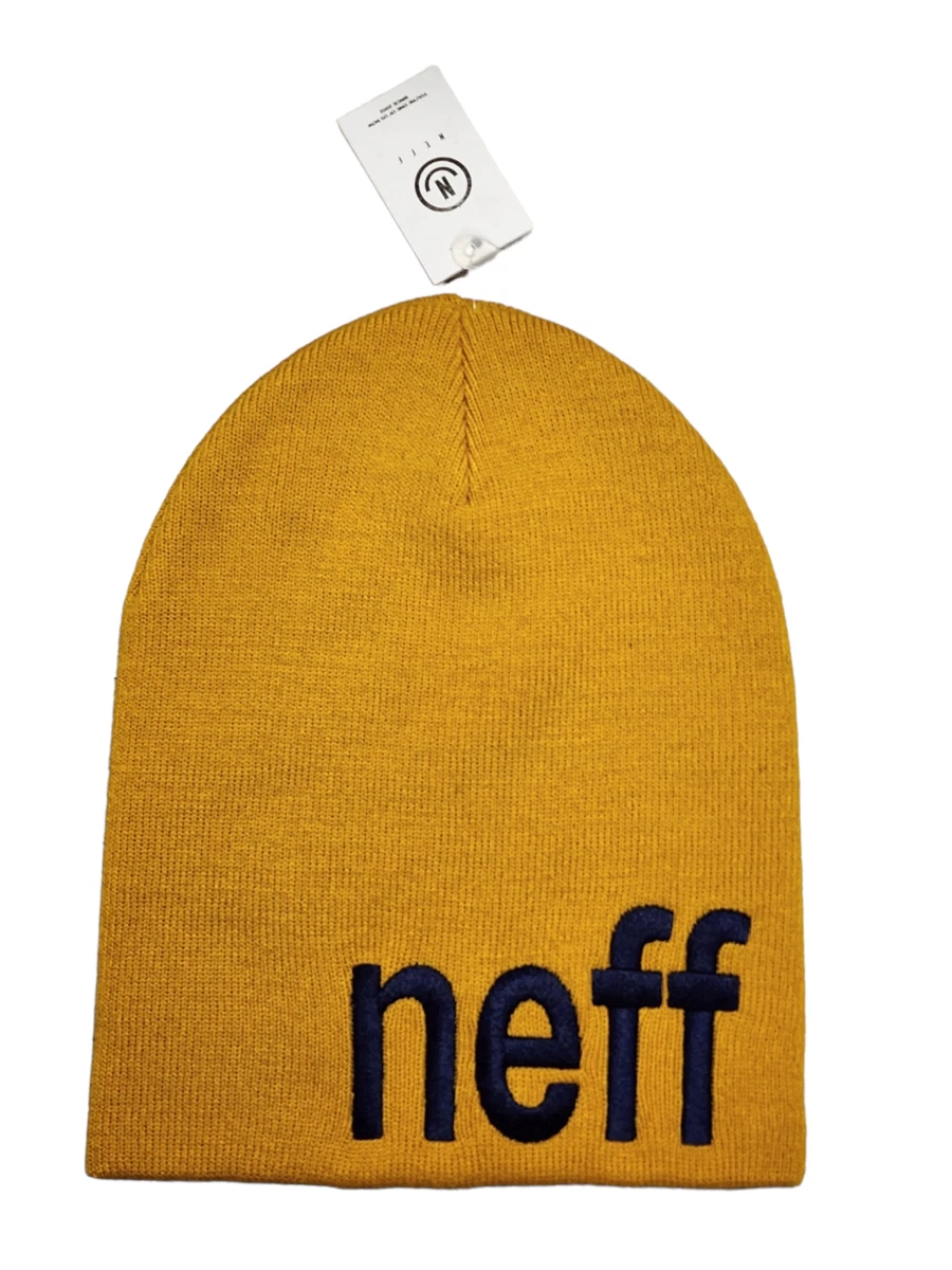 Neff Adult One Size Tan and Blue Embroidered Big Logo Knit Beanie