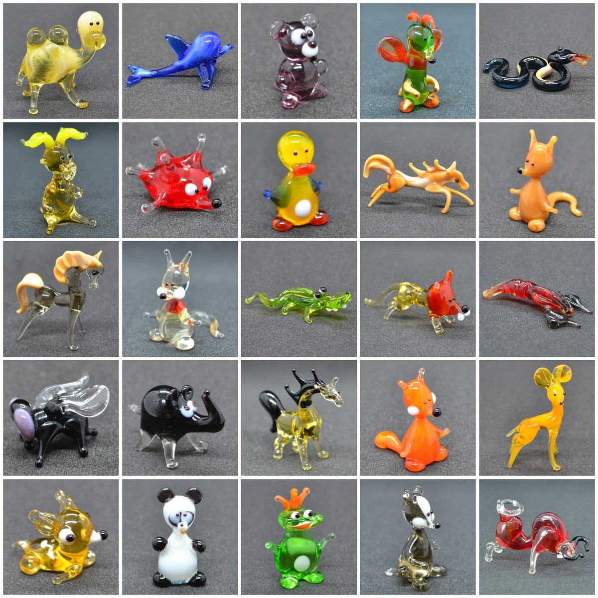 Mini Glass Animals Figurines Set of 25 Hand Blown Art Glass