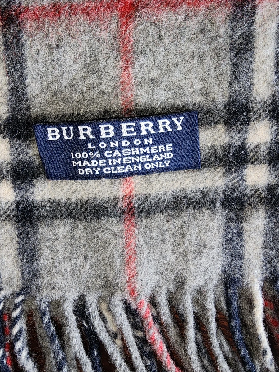 VINTAGE CLASSIC BURBERRY LONDON 100% CASHMERE SCARF GRAY USED AND