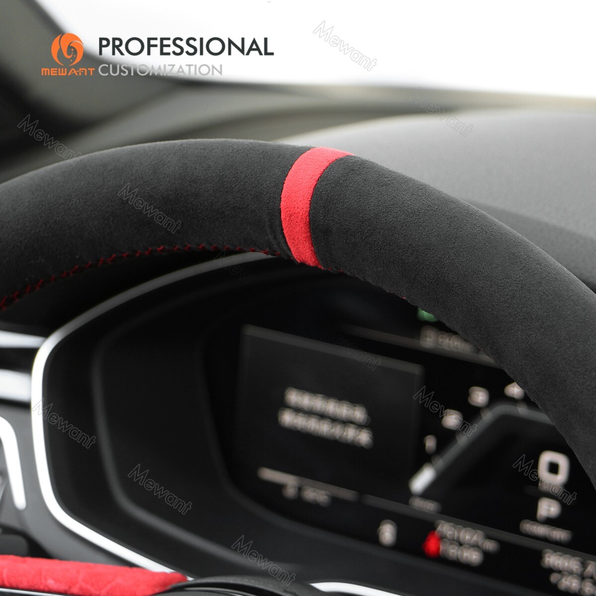 MEWANT Stitch Black Alcantara Steering Wheel Cover for Audi A3 S3 S4 S5