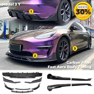 For Tesla Model 3 Y 2017-2023 Carbon Fiber Bumper Lip Rear Diffuser Spoiler