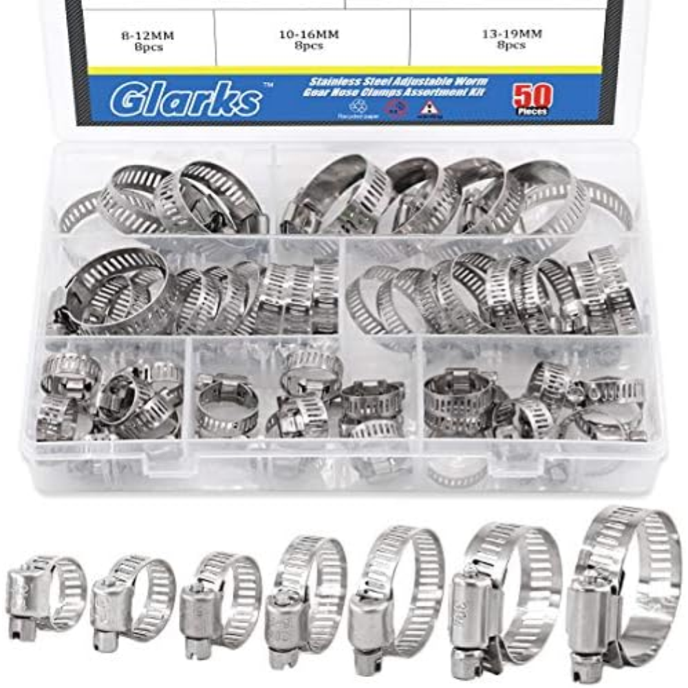 TOCYORIC Glarks 50 Piece 8-38mm Range Stainless Steel Adjustable Worm Gear Hose