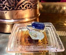 Genuine 925 Sterling Silver Aquamarine  Sapphire Gemstone Ring Size 7.25